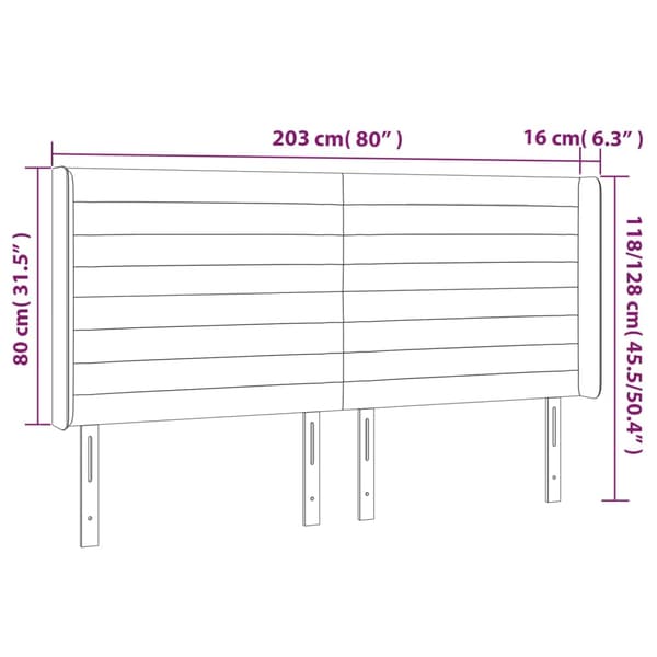 Sänggavel LED mörkgrå 203x16x118/128 cm sammet