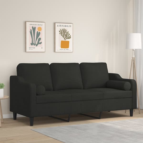 3-sitssoffa med prydnadskuddar svart 180 cm tyg