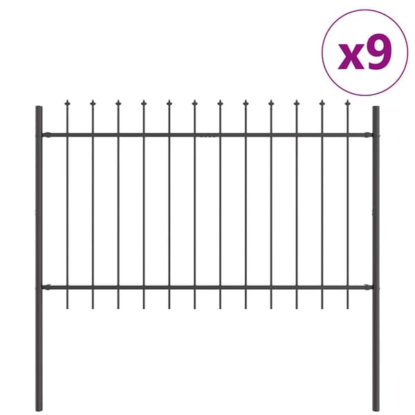 Trädgårdsstängsel 9 pcs Grå 15,3 x 0,8 m Pulverlackerad stål