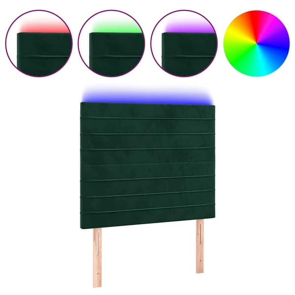 Sänggavel LED mörkgrön 100x5x118/128 cm sammet