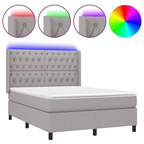 Ramsäng med madrass & LED ljusgrå 140x200 cm tyg