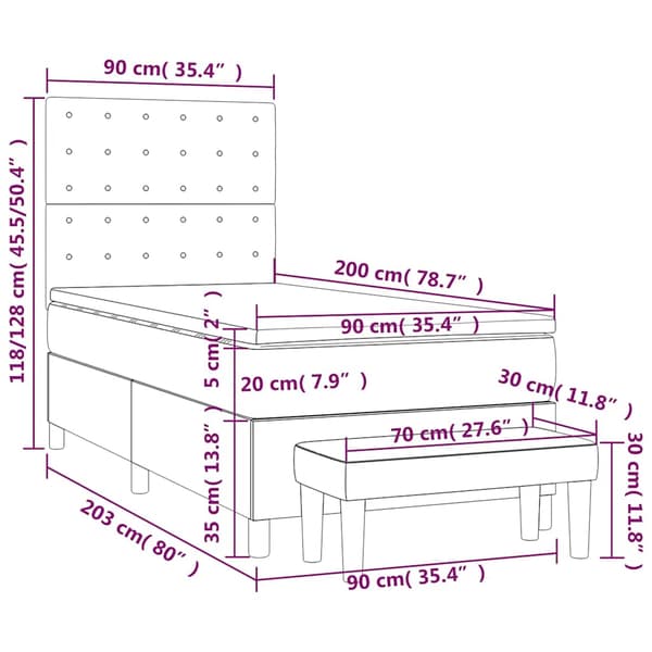 Ramsäng med madrass mörkblå 90x200 cm sammet
