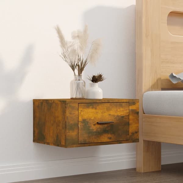Väggmonterade sängbord 2 st rökfärgad ek 50x36x25 cm