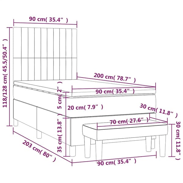 Ramsäng med madrass mörkblå 90x200 cm sammet