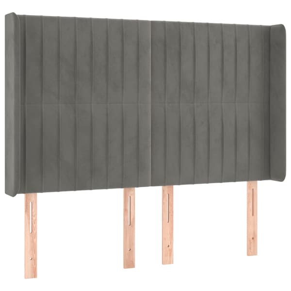 Sänggavel LED ljusgrå 147x16x118/128 cm sammet
