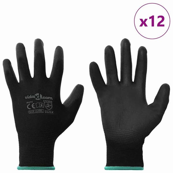 Arbetshandskar 12 pcs Svart 11 / XXL Polyester