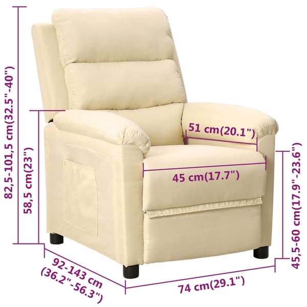 Reclinerfåtölj gräddvit tyg
