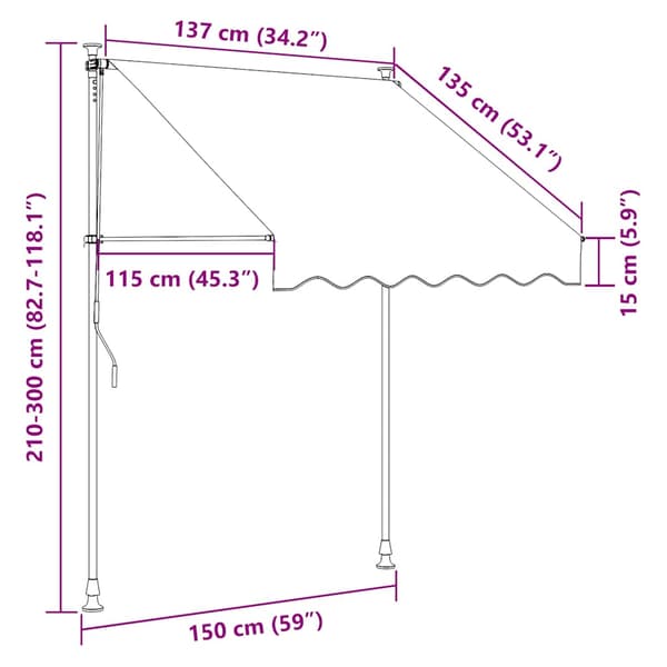 Markis manuellt infällbar med LED 150 cm gräddvit