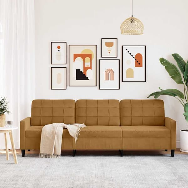 3-sitssoffa brun 210 cm sammet