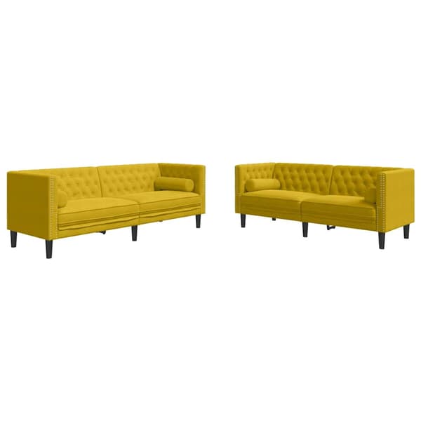 Soffgrupp chesterfield 2 delar bolsterkuddar gul sammet
