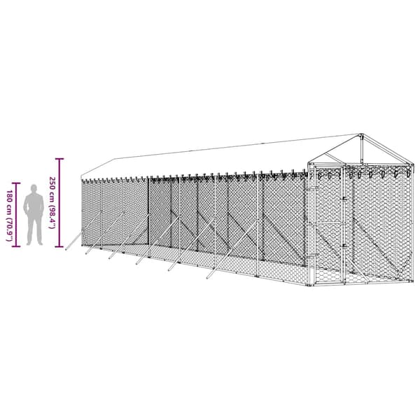 Hundgård med tak silver 2x14x2,5 m galvaniserat stål