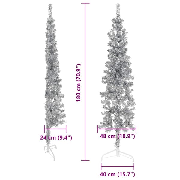 Smal halv plastgran med stativ silver 180 cm