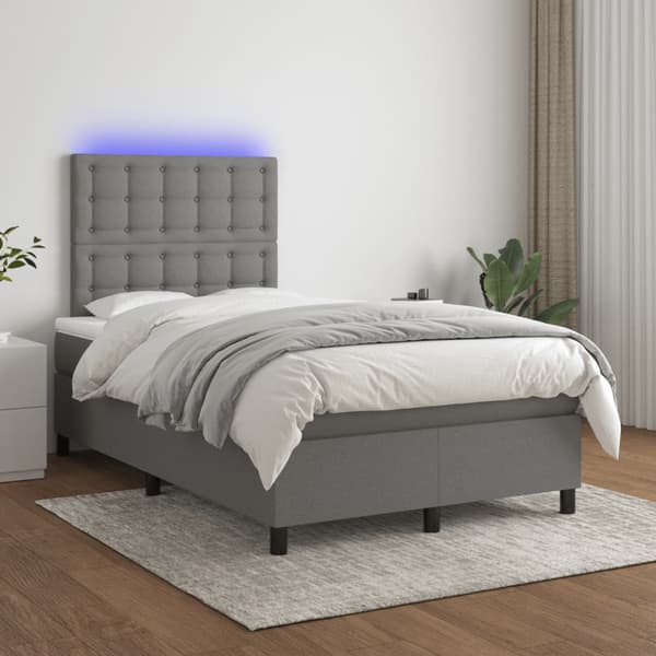 Ramsäng med madrass & LED mörkgrå 120x190 cm tyg