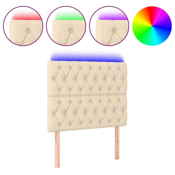 Sänggavel LED gräddvit 100x7x118/128 cm tyg