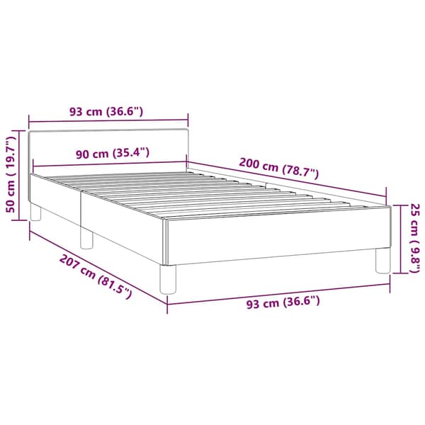 Sängram utan madrass mörkgrå 90x200 cm sammet