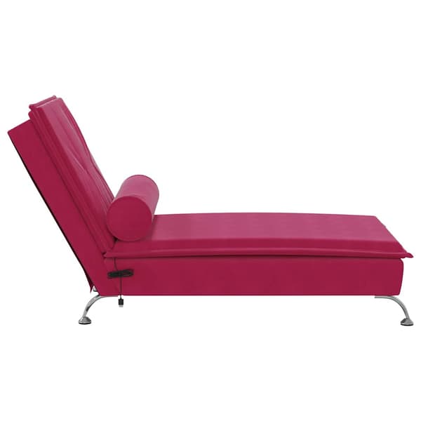 Massageschäslong med bolster vinröd sammet