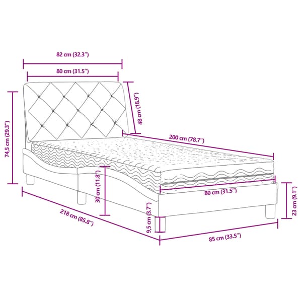 Bed with Mattress Light Grey 80x200 cm Velvet