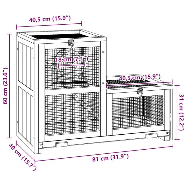 Hamsterbur 81x40x60 cm massivt granträ