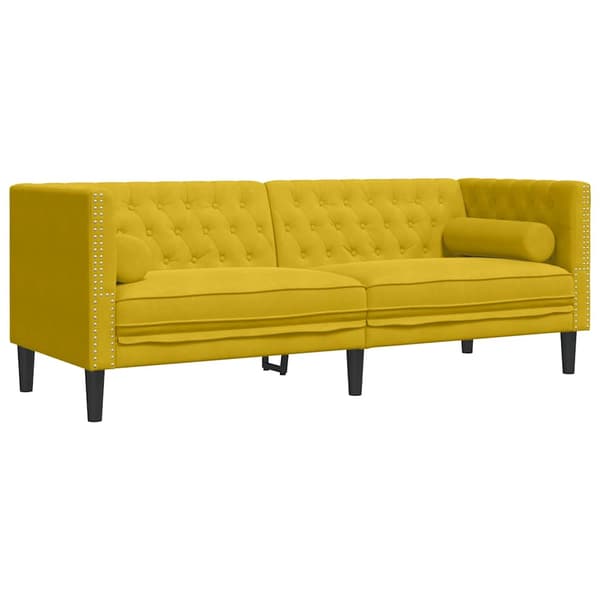 Soffgrupp chesterfield 3 delar bolsterkuddar gul sammet