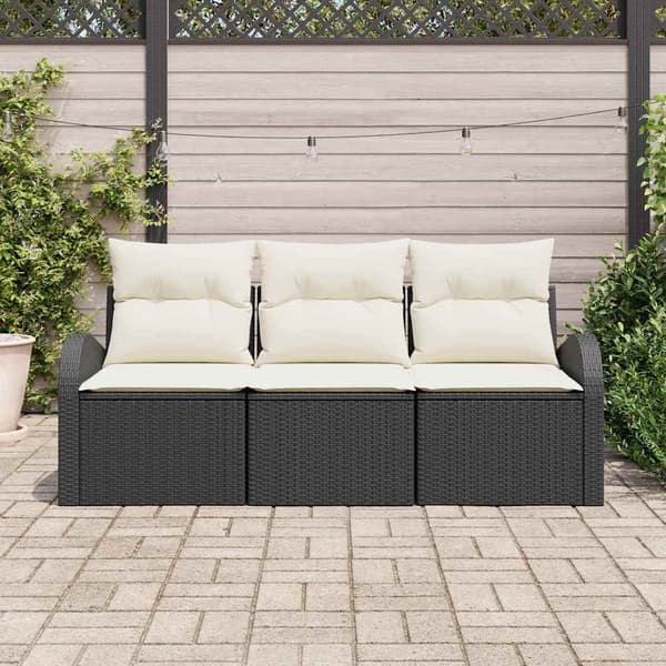 Trädgårdsoffset med kudde 3 pcs Svart Poly rattan