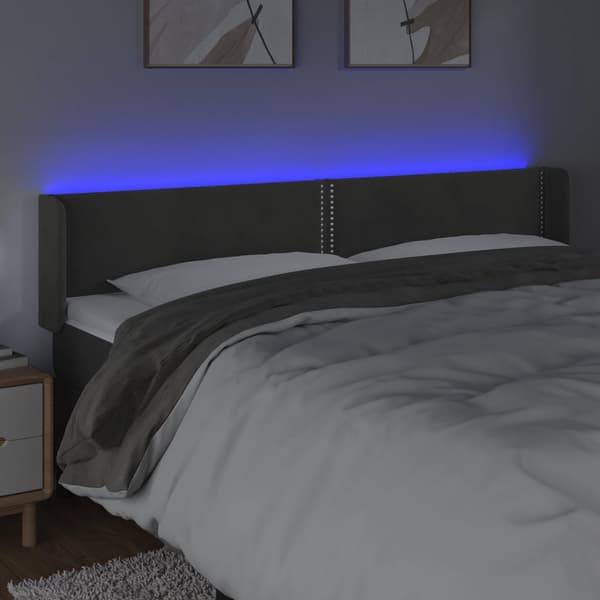Sänggavel LED mörkgrå 203x16x78/88 cm sammet
