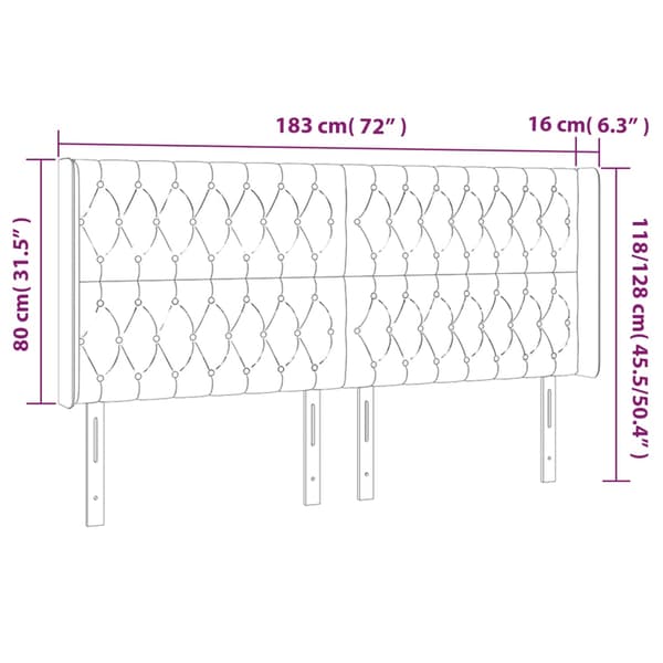 Sänggavel LED grön 183x16x118/128 cm sammet