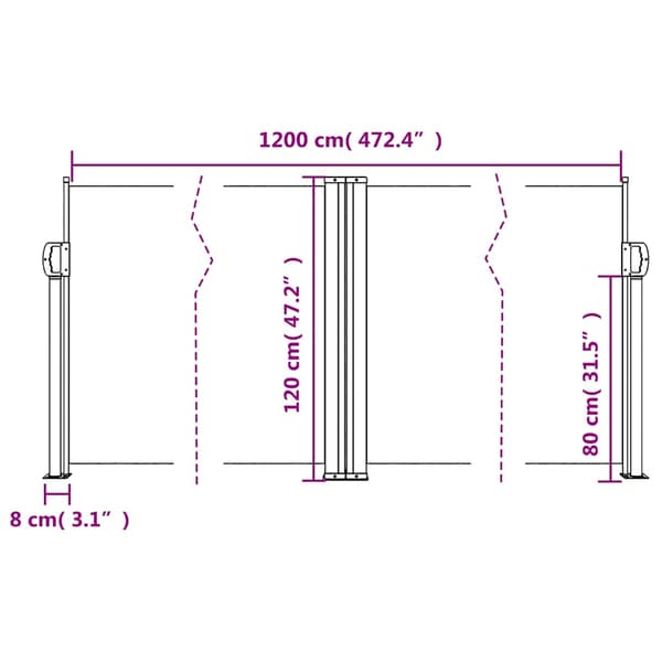 Infällbar sidomarkis röd 120x1200 cm