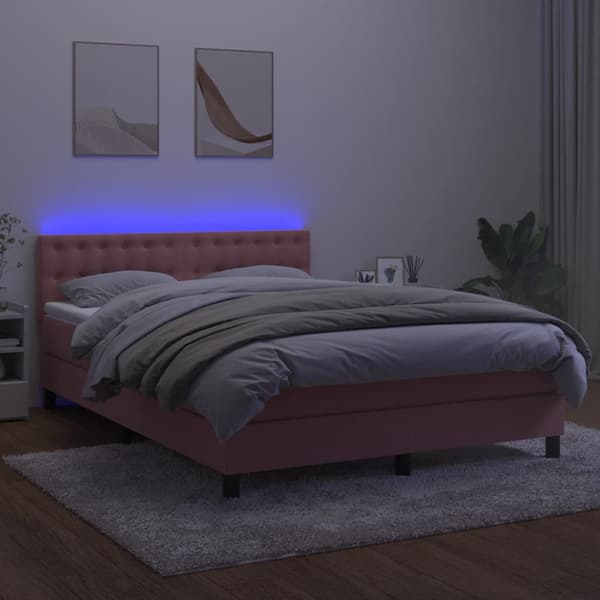 Ramsäng med madrass & LED rosa 140x200 cm sammet