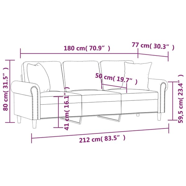 3-sitssoffa med prydnadskuddar rosa 180 cm sammet