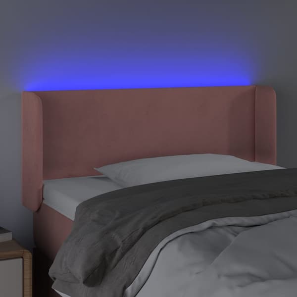 Sänggavel LED rosa 103x16x78/88 cm sammet