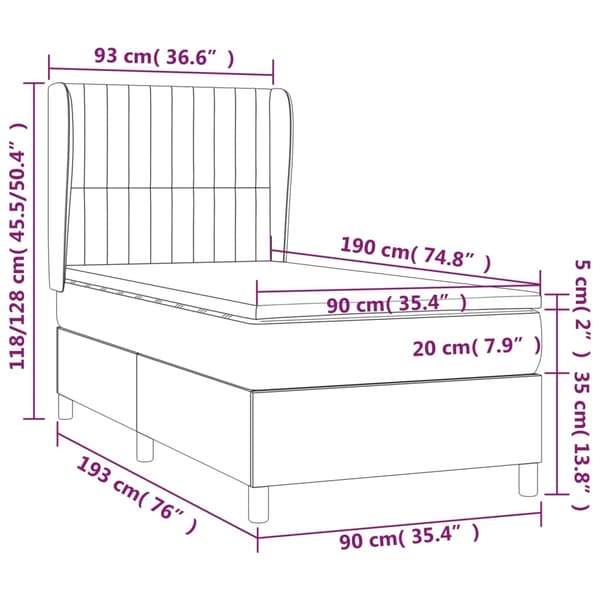 Ramsäng med madrass ljusgrå 90x190 cm sammet