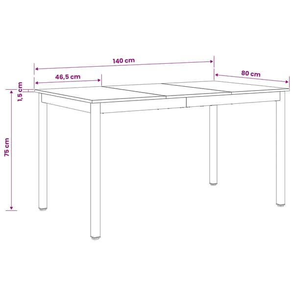 Matbord 140 x 80 x 75 cm METALL Rektangulär