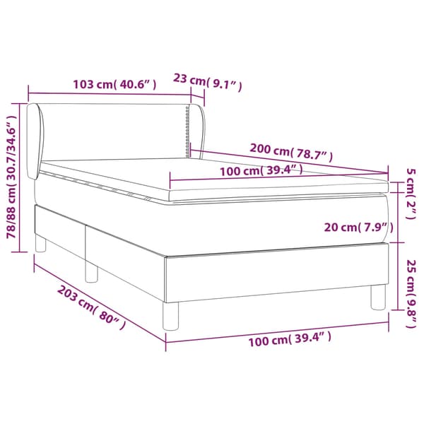 Ramsäng med madrass mörkgrå 100x200 cm tyg