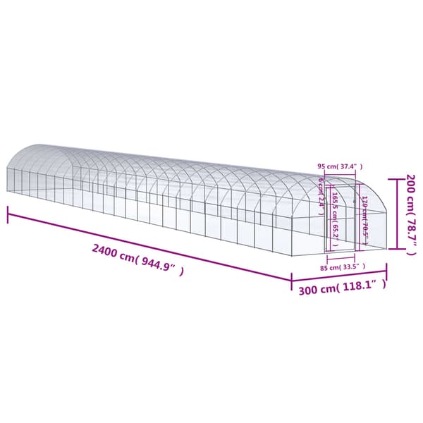 Hönsbur för utomhusbruk 3x24x2 m galvaniserat stål