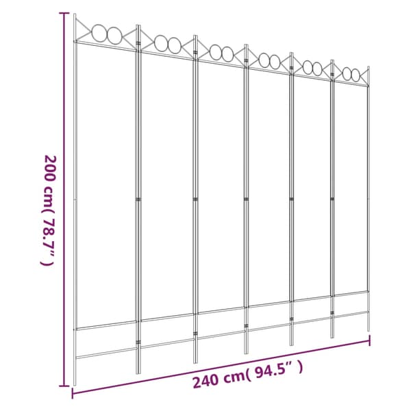 Rumsavdelare 6 paneler vit 240x200 cm tyg