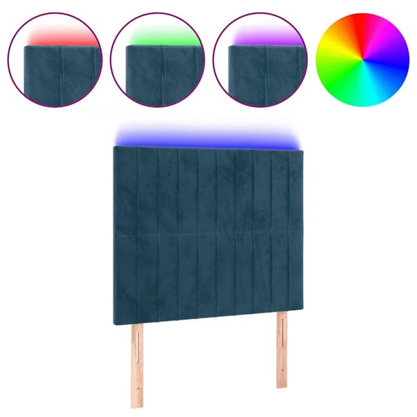 Sänggavel LED mörkblå 80x5x118/128 cm sammet