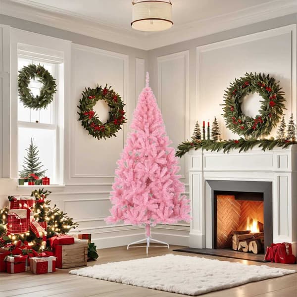 Halv plastgran med stativ rosa 180 cm PVC