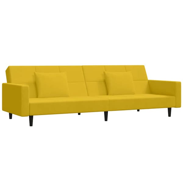 Bäddsoffa 2-sits med två kuddar gul sammet