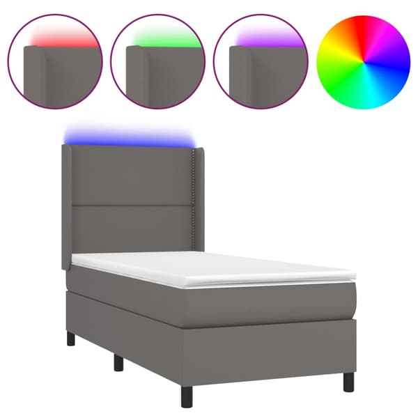 Ramsäng med madrass & LED grå 100x200 cm konstläder