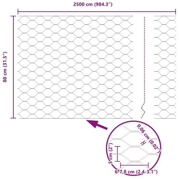 Hexagonstängsel Silver 0,8 x 25 m Galvaniserat stål