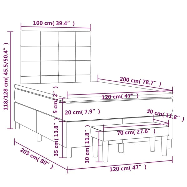 Ramsäng med madrass mörkgrå 120x200 cm sammet