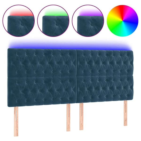 Sänggavel LED mörkblå 200x7x118/128 cm sammet