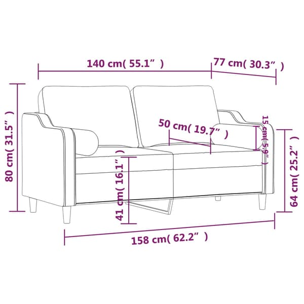 2-sits soffa med prydnadskuddar mörkgrå 140 cm tyg