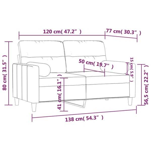 2-sits soffa med prydnadskuddar ljusgrå 120 cm tyg