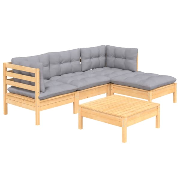 Loungegrupp med dynor 5 delar grå furu