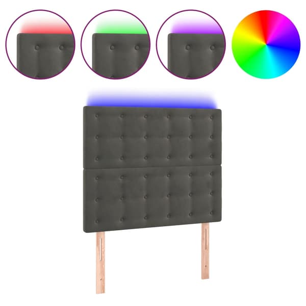 Sänggavel LED mörkgrå 100x5x118/128 cm sammet