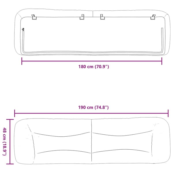 Headboard Cushion "Hvar" Light Grey 180 cm Fabric