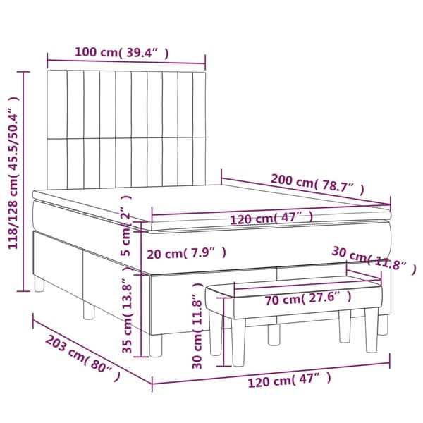 Ramsäng med madrass mörkgrå 120x200 cm sammet