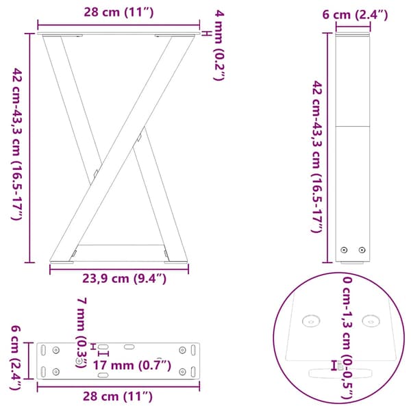 Soffbordsben 2 st svarta 28x(42-43,3) cm stål