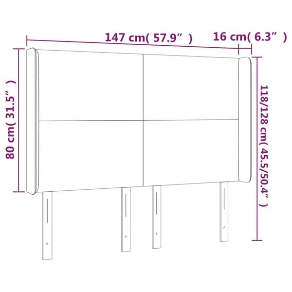 Sänggavel LED gräddvit 147x16x118/128 cm konstläder